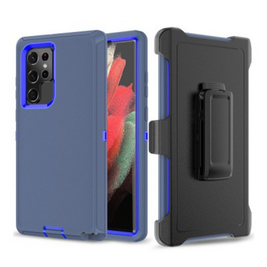 Samsung Galaxy S22 Ultra Compatible Case Cover With Shockproof Robot Armor Hard Plastic And Belt Clip - Navy